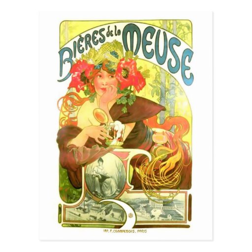 Bières de la Meuse, Alphonse Mucha Postcards