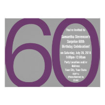 Big 6-0 Party Invitations, Gray/Purple