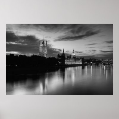 Big Ben and Westminster in black and white Poster by holtphoto
