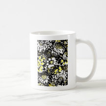 Big & Bold Flower Pattern Black White Yellow Coffee Mug