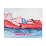 Big Daddy Pig Floating on Raft at Beach Post Cards