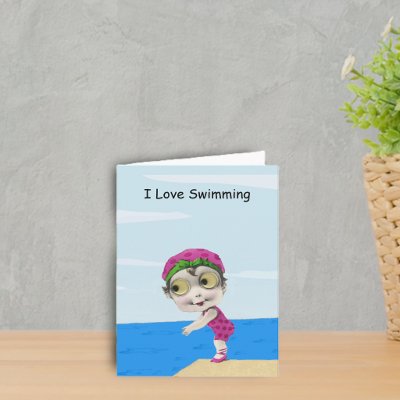 Big Eyed Girl Swimmer Note Card by artbymar