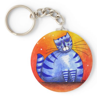 Big Fat Blue Cat - Keychain by gabycat