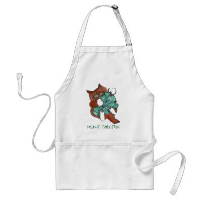 Big Green Bow - kitten has found another bow Apron by Nine_Lives_Studio