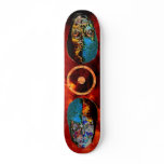 Big Headed Alien blue yellow fade with sun Skate Deck