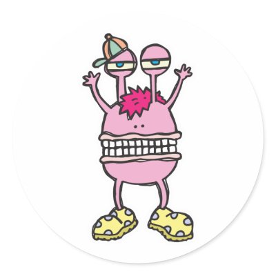 big mouth funny monster round stickers by doonidesigns