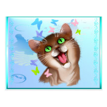 Big Orange Cat and Soft Butterflies postcard