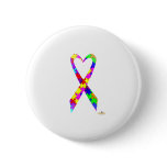 Big Puzzle Pieces Heart Shaped Awareness Ribbon buttons