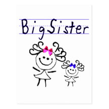Big sister stick figure postcard