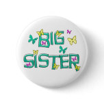 Big Sister, teal & yellow butterflies button