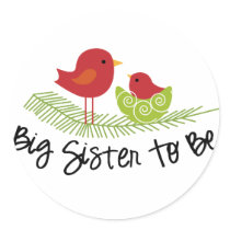 big sister to be christmas birdies round stickers