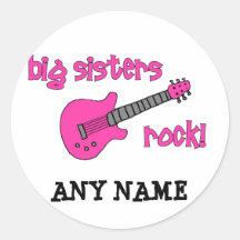 Big Sisters Rock! with Pink Guitar Round Stickers