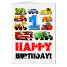 Big Trucks 1st Birthday Card