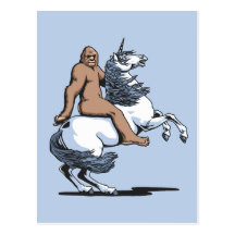 Bigfoot Riding a Unicorn Post Cards