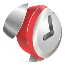 Bight red shiny alarm clock round sticker