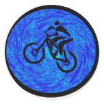 Bike Blue Lined Round Stickers