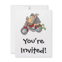 biker hog pig motorcycle bike cartoon personalized invitations