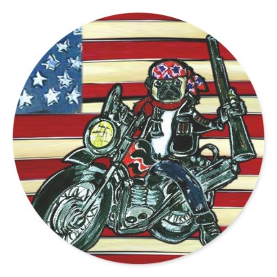 Biker Pug Round Stickers by Pugs_by_Joanne