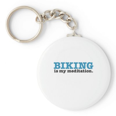 Biking Is Meditation (the blue route) Keychains by upnorthpw