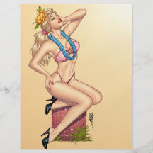 Bikini Blonde Pin-up Girl with Flowers by Al Rio Personalised Flyer