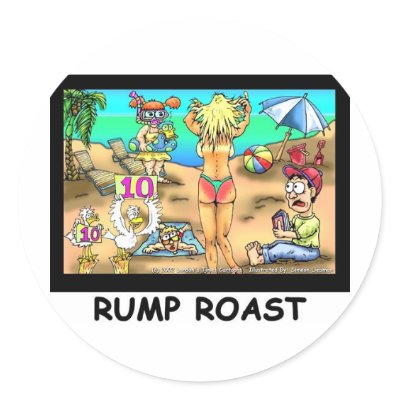 Bikini Rump Roast Funny Offbeat Tees & Gifts Sticker by beardiethor123
