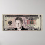 Bill Clinton $3 Bill Poster posters