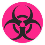 Bio Hazard or Biohazard Sign Symbol Warning Pink Round Stickers