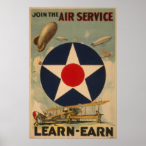 Biplane Aeroplane Blimp Air Service WWI Poster