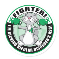 Bipolar Disorder Cat Fighter Round Sticker