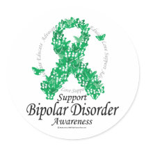 Bipolar Disorder Ribbon of Butterflies Stickers