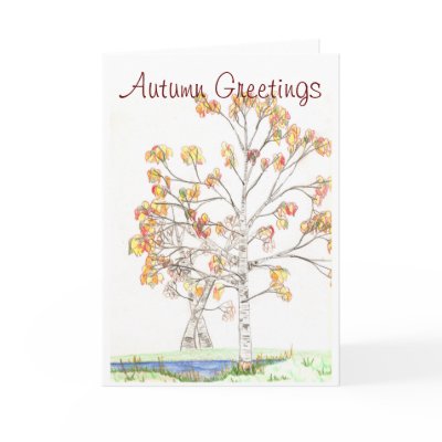 Birch Autumn Greeting by Kaitesartcentral