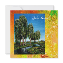 BIRCH TREES IN TUSCANY,yellow green gold sparkles Personalized Invite