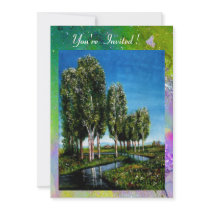 BIRCH TREES IN TUSCANY,yellow green purple sparkle Personalized Invite