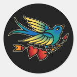 Bird Arrow and Hearts Round Sticker