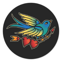 Bird Arrow and Hearts Round Sticker