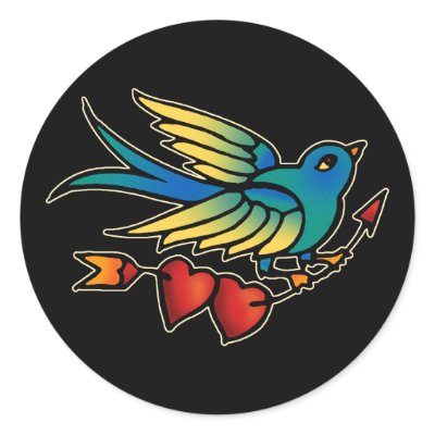 Bird Arrow and Hearts Round Sticker by opheliasart