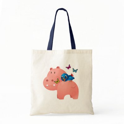 BIRD, HIPPO & BUTTERFLIES CANVAS BAGS by dgpaulart