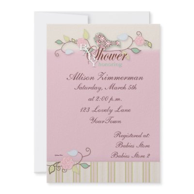 Bird in Pink & Greens Baby Shower Invitation by mybabybundles
