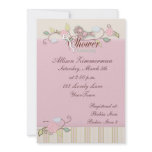 Bird in Pink & Greens Baby Shower Invitation