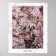 BIRD NEST ,white red pink Posters