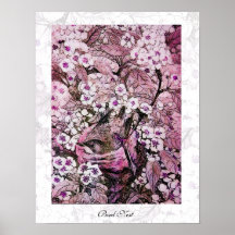 BIRD NEST ,white red pink violet Print