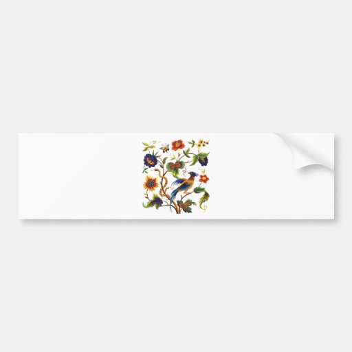 Bird of Paradise Jacobean Embroidery Bumper Stickers