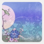 BIRD ON A BRANCH: FRENCH BLUE SQUARE STICKER