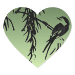 Bird on a Branch Heart Stickers