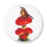 Bird On A Toadstool: Original Pastel Art Refrigerator Magnet
