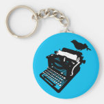 Bird on a Typewriter Keychain (blue background)