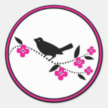Bird on Cherry Blossom Branch Stickers