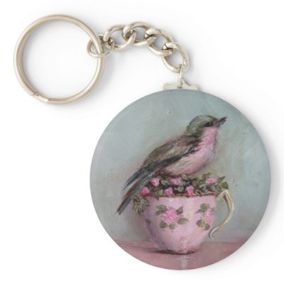 Bird on Teacup Key Chain by LittleMissAli
