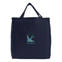 Bird watcher sparrow embroidered canvas tote bag