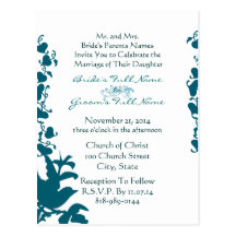 Bird Wedding Invitation Sea Blue Font on White Postcards